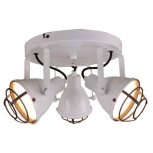Regaalbare industriële plafondlamp, witte afwerking, sfeervolle verlichting, moderne design verlichting voor in huis of kantoor.