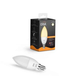 Energiezuinige slimme LED kaarslamp ERIA met warm wit licht en dimfunctie, ideaal voor sfeervolle verlichting in huis.