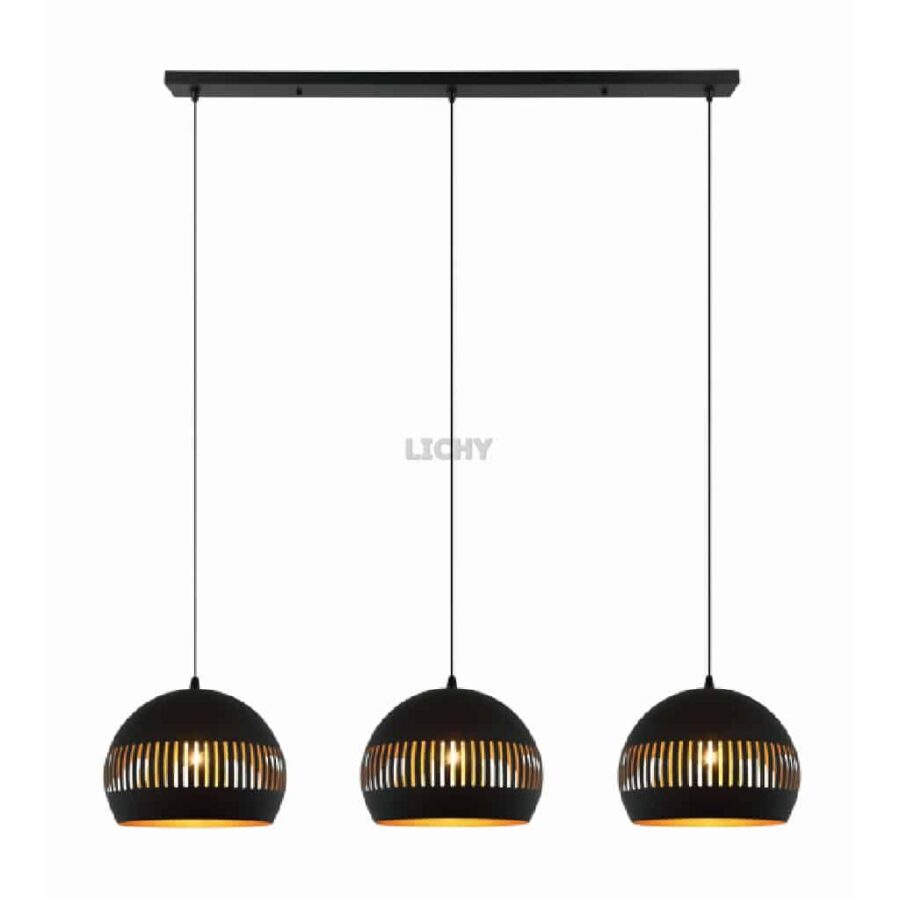 Modern Hanglamp met Drie Zwart-Gele Lichtarmaturen voor Eetkamer of Keuken, stijlvolle verlichting, LICHY LAMPEN collectie.